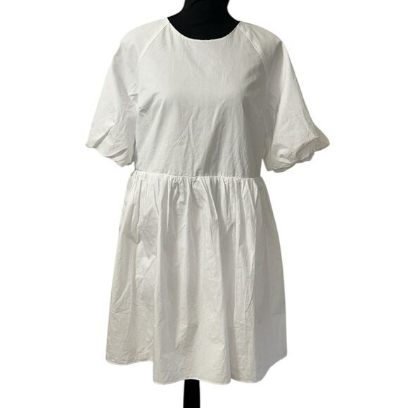 English Factory White Baby doll Mini Puff Sleeve White Dress(Size Large) - Picture 7 of 11